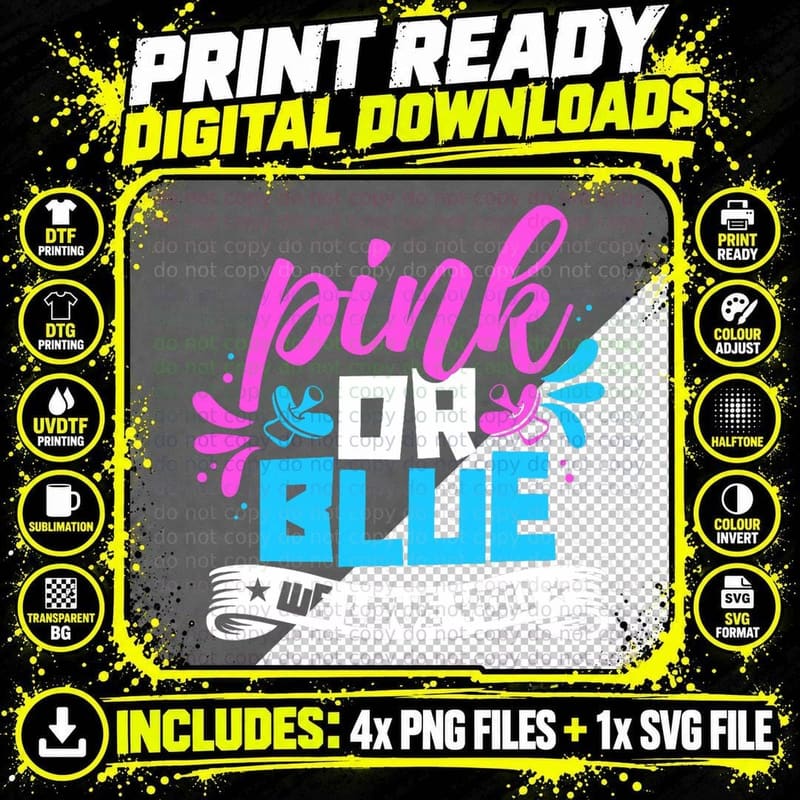 Pink or Blue We Love You Party Pregnancy Gender Reveal Png SVG Digital Bundle