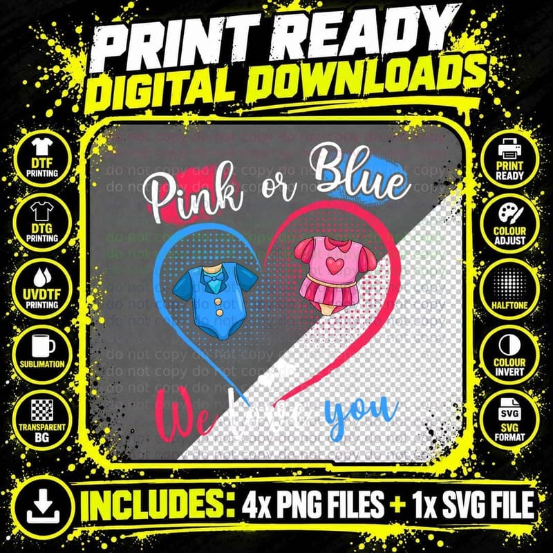 Pink or Blue We Love You Pregnancy Gender Reveal Boy or Png SVG Digital Bundle