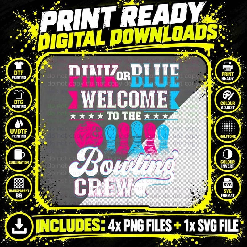 Pink or Blue Welcome to the Bowling Crew Gender Reveal Png SVG Digital Bundle