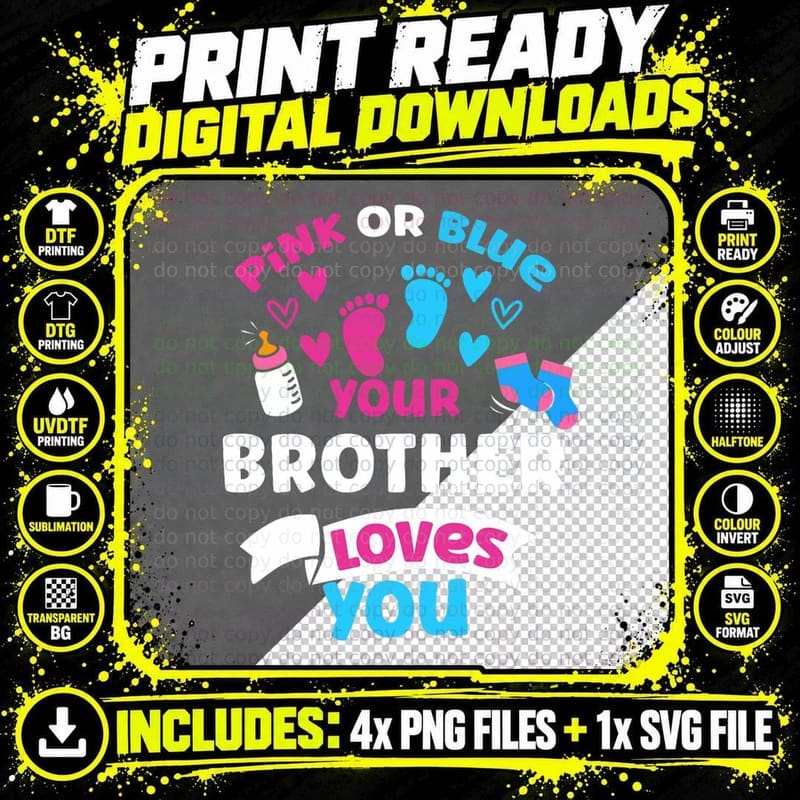Pink or Blue Your Brother Loves You Gender Reveal Love Png SVG Digital Bundle