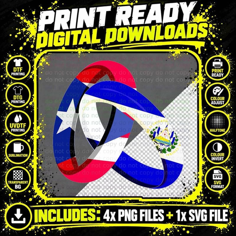 Puerto Rico Flag El Salvador Grown Ring Marriage Wedding Png SVG Digital Bundle