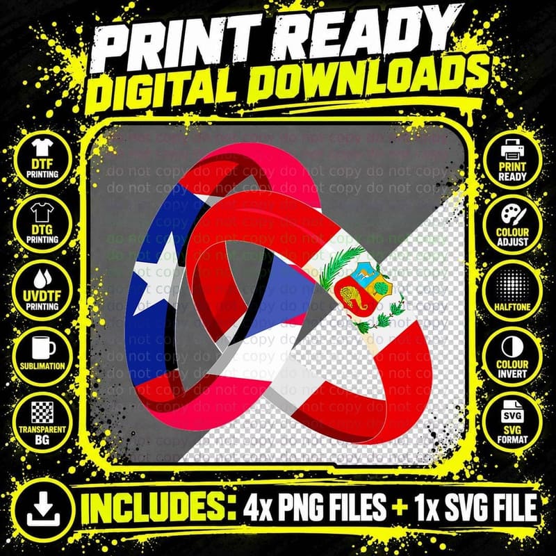 Puerto Rico Flag Peru Grown Ring Marriage Wedding T-Shirt Png SVG Digital Bundle