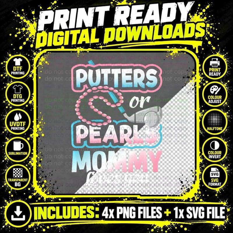 Putters or Pearls Gender Reveal Mommy Baby Party Png SVG Digital Bundle