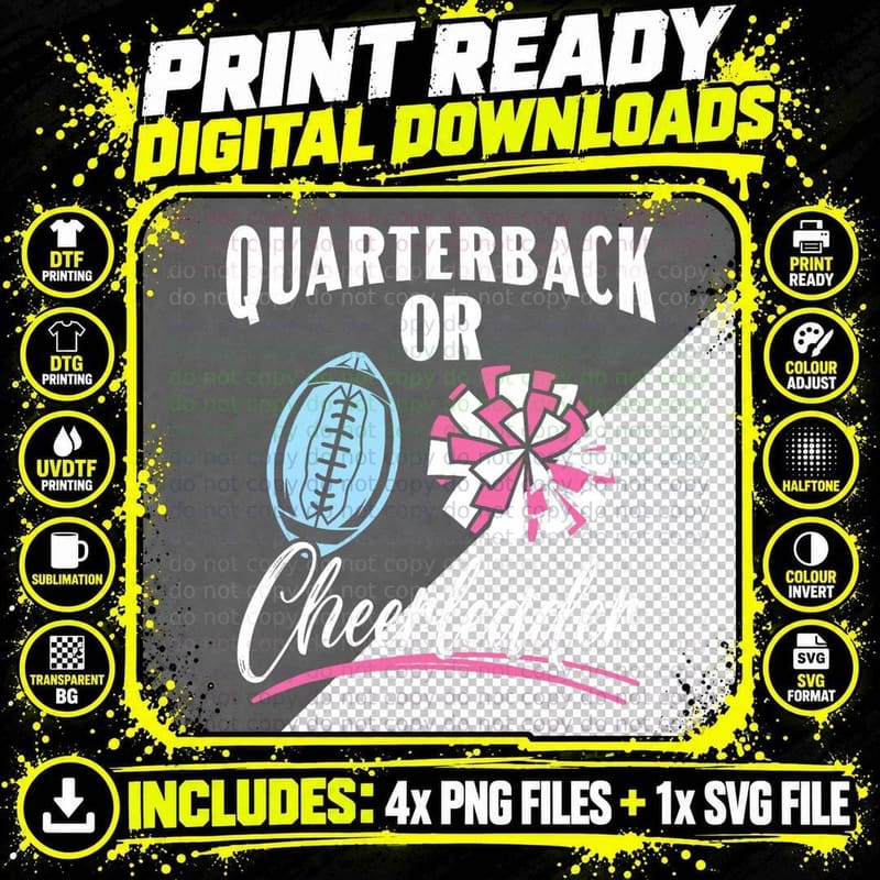 Quarterback or Cheerleader Baby Announcement Gender Png SVG Digital Bundle