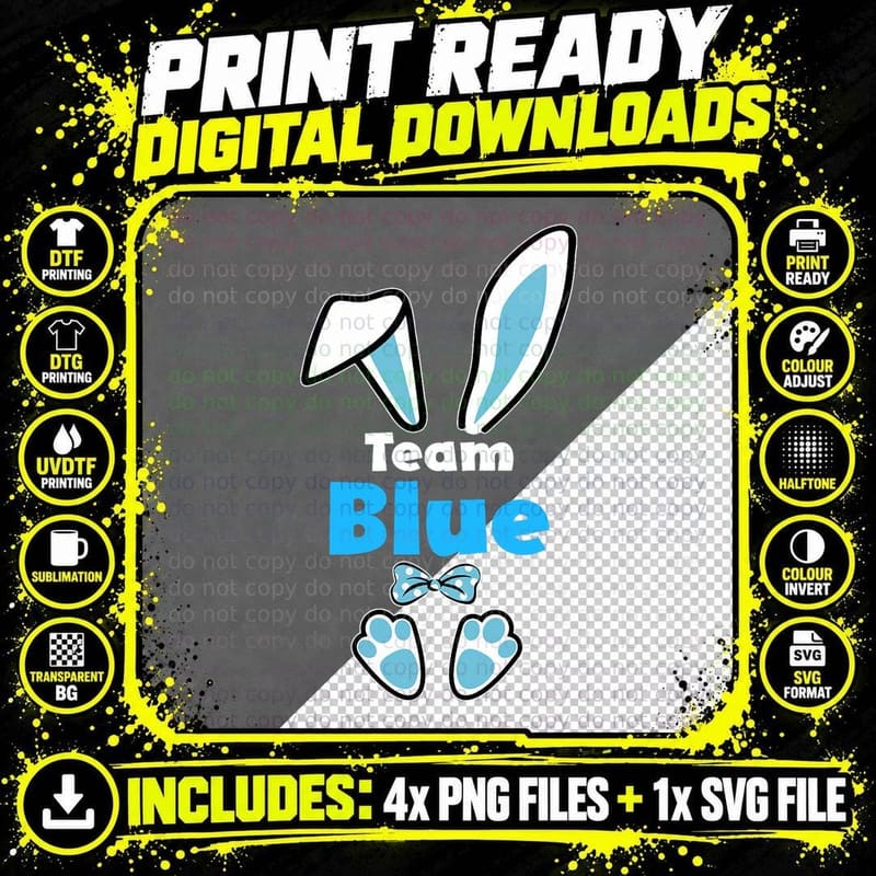 Rabbit Team Blue Rabbit Baby Gender Reveal Pink or Blue Png SVG Digital Bundle