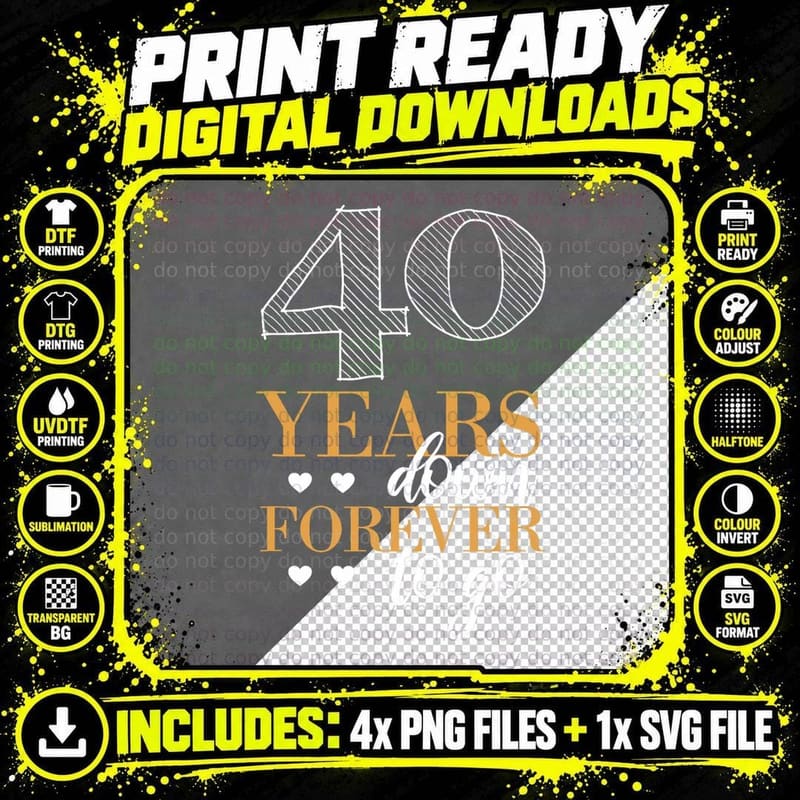 Romantic 40th Wedding Anniversary T-Shirt Png SVG Digital Bundle