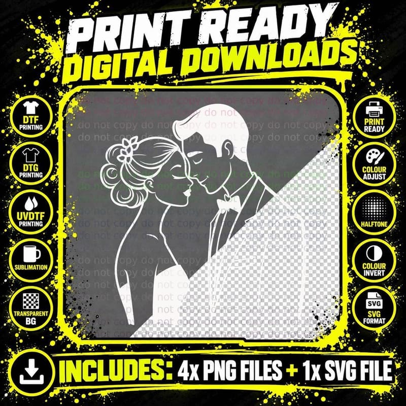 Romantic Couple Embracing Wedding T-Shirt Png SVG Digital Bundle
