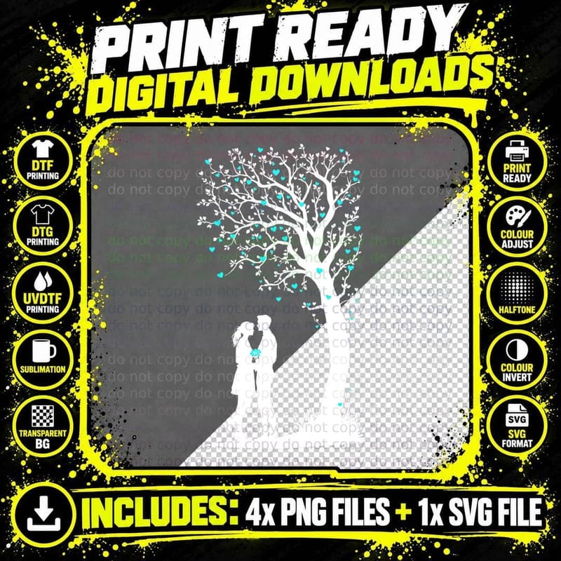 Romantic Couple Under Heart Tree Wedding T-Shirt Png SVG Digital Bundle