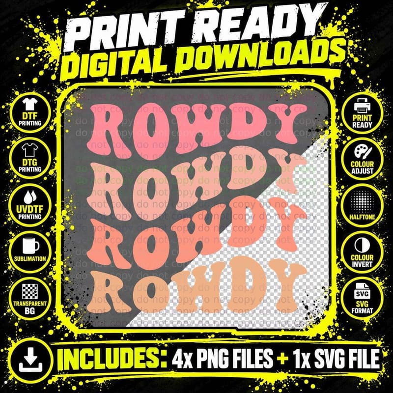 Rowdy Wedding T-Shirt, Pastel Gradient Rowdy Stacked Png SVG Digital Bundle