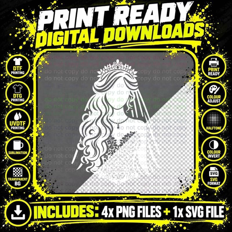 Royal Bride Silhouette Wedding T-Shirt Png SVG Digital Bundle