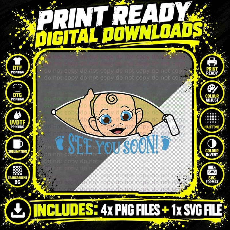See You Soon Tummy Bump Gender Reveal Baby Announcement Png SVG Digital Bundle