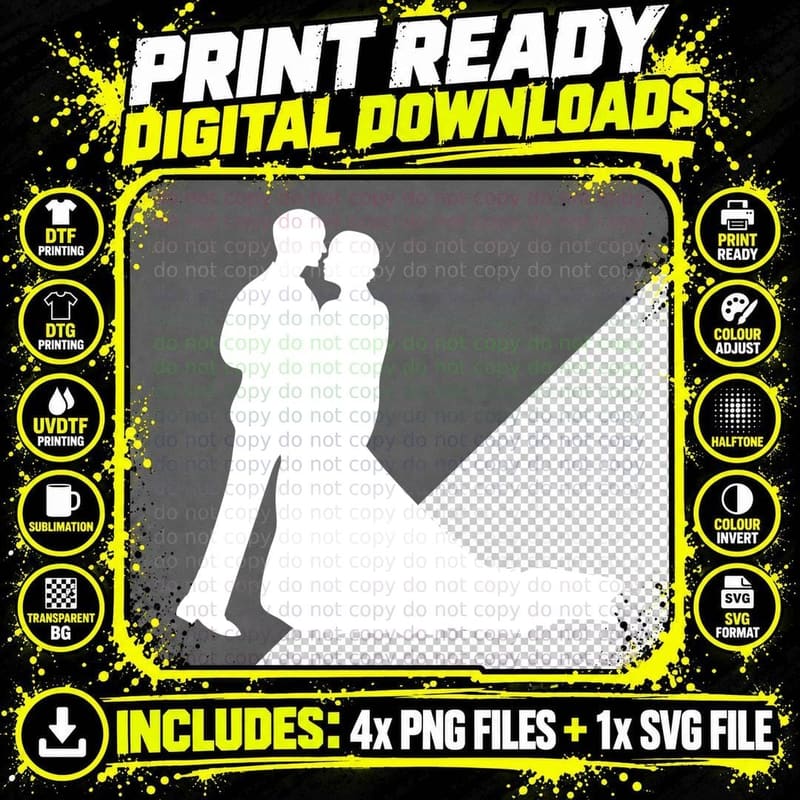 Silhouette Couple Embracing Wedding Design T-Shirt Png SVG Digital Bundle