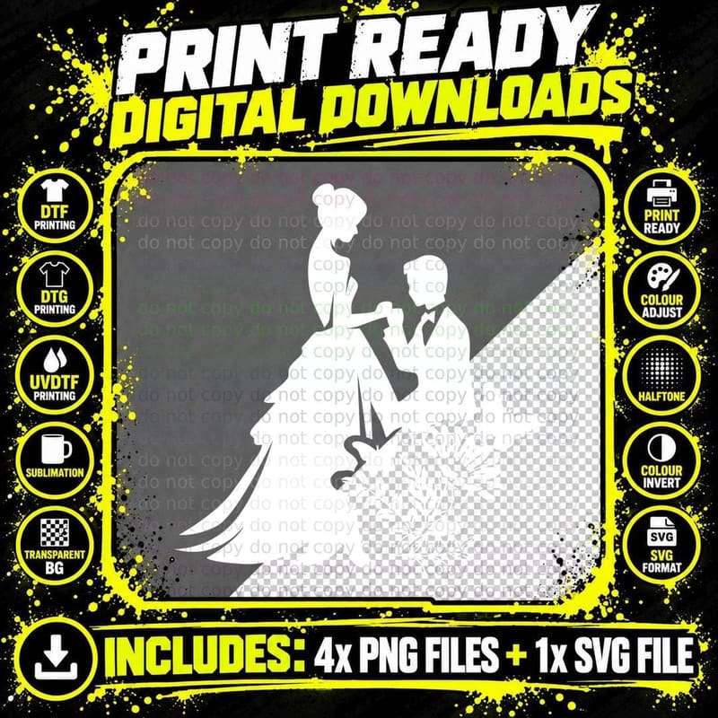 Silhouette Couple Holding Hands with Butterflies Wedding Png SVG Digital Bundle