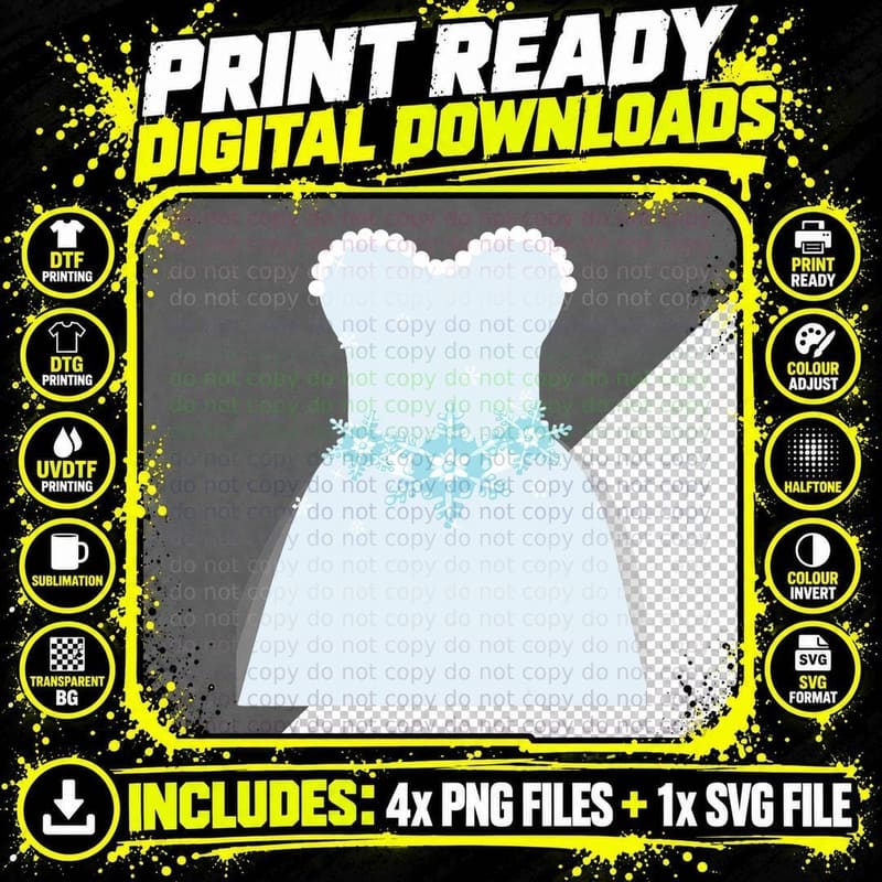 Simple Wedding Dress Gift for Bridal Showers Gift T-Shirt Png SVG Digital Bundle