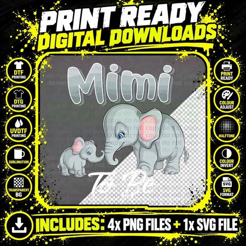 Soon Mimi to Be Elephants for Baby Shower Gender Reveal Png SVG Digital Bundle