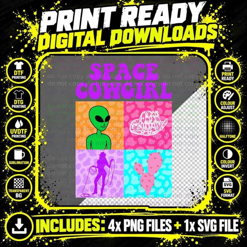 Space Cowgirl Alien Bachelorette Party Rodeo Aesthetic Png SVG Digital Bundle