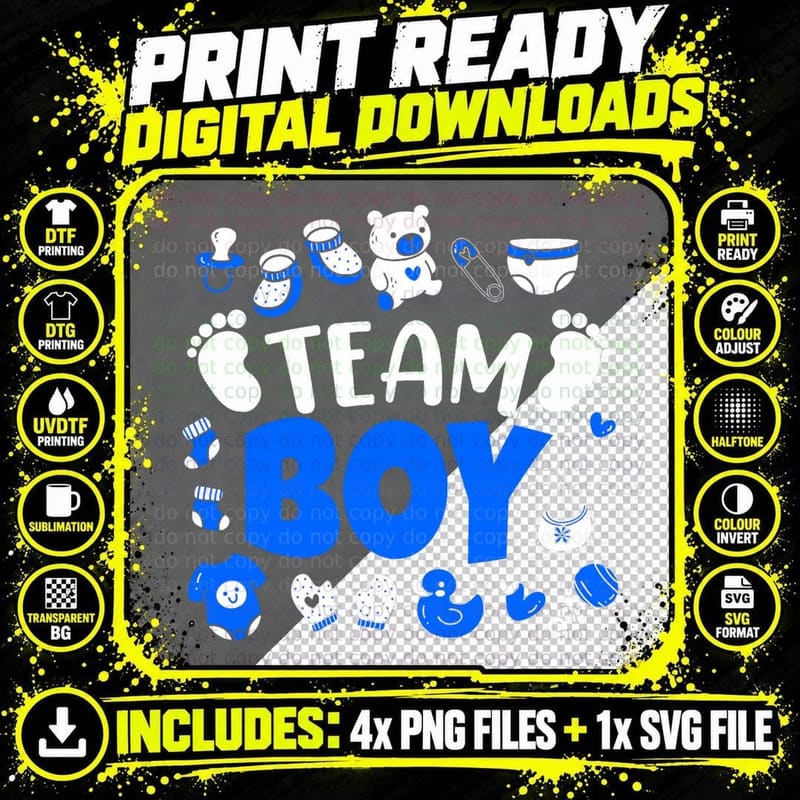 Team Boy Baby Announcement Pregnancy Gender Reveal Png SVG Digital Bundle