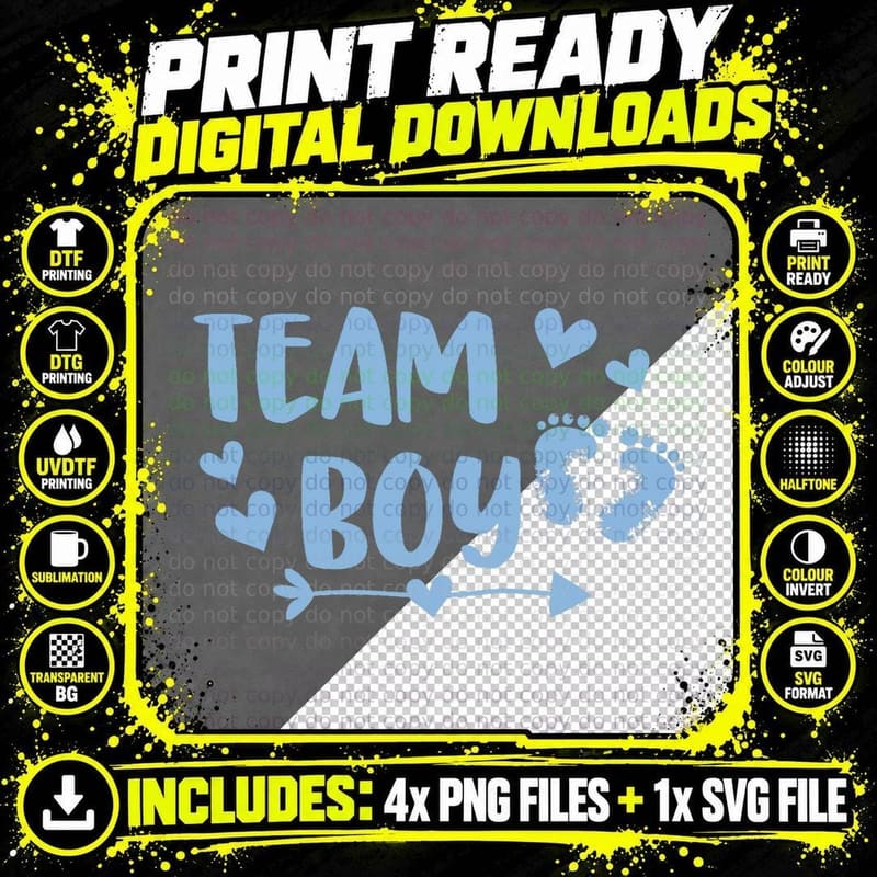Team Boy Gender Reveal Baby Shower Shirt - Blue Feet Png SVG Digital Bundle