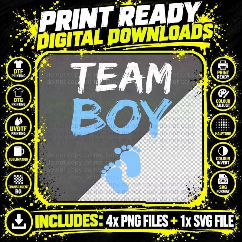 Team Boy Gender Reveal Baby Shower T-Shirt Png SVG Digital Bundle
