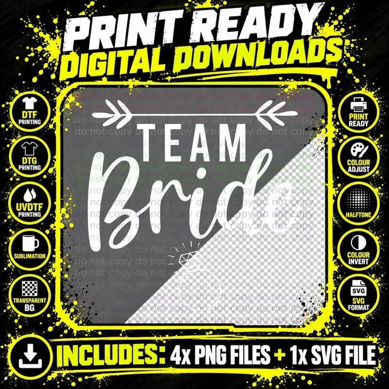 Team Bride Wedding Party Bridesmaid T-Shirt Png SVG Digital Bundle
