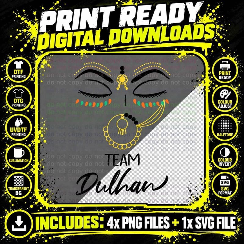 Team Dulhan Dulha Wedding Shaadi Bride Groom Bollywood Png SVG Digital Bundle