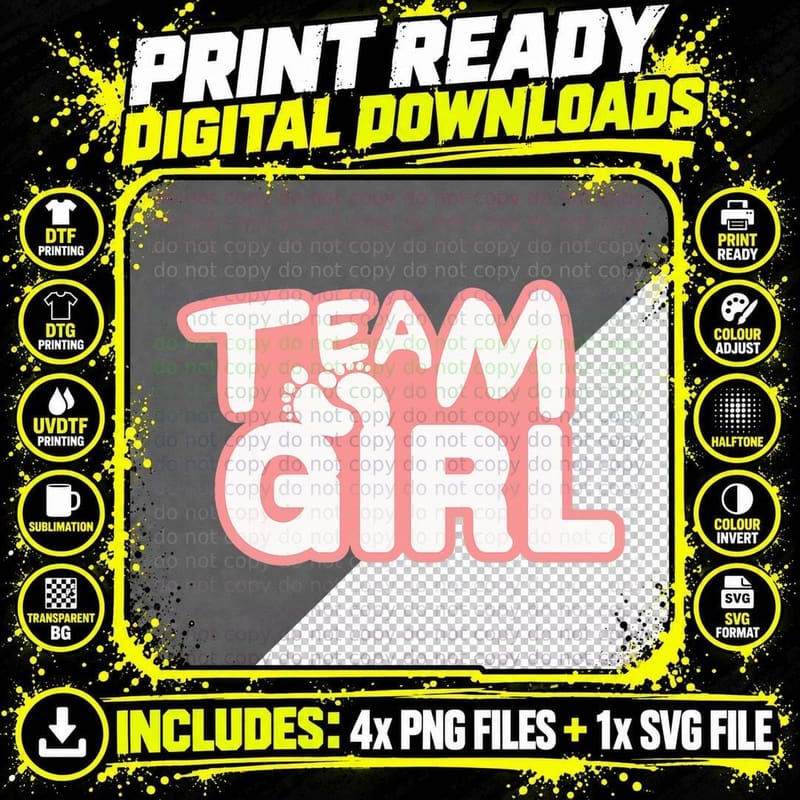 Team Girl Baby Party Footprints Baby Shower Gender Png SVG Digital Bundle