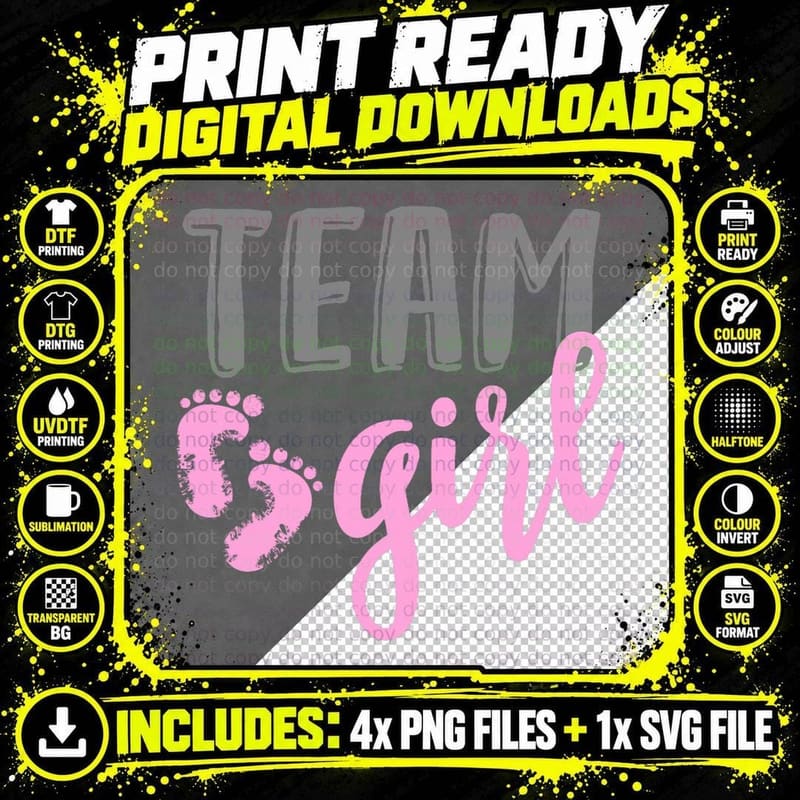 Team Girl Gender Reveal Baby Shower T-Shirt Png SVG Digital Bundle