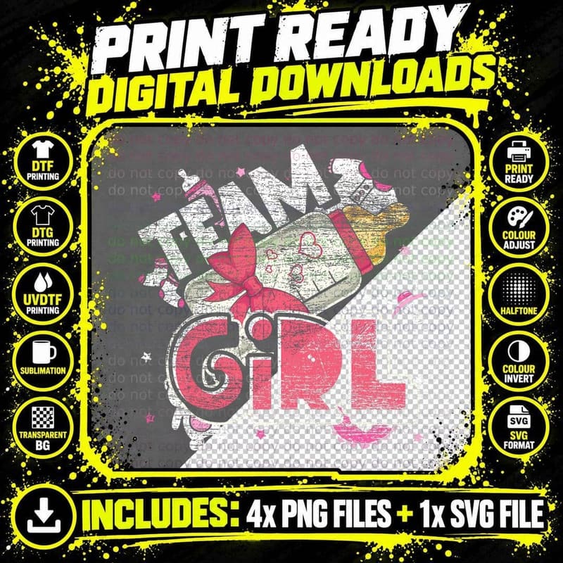 Team Girl Gender Reveal Party Baby Shower Gender Reveal Png SVG Digital Bundle