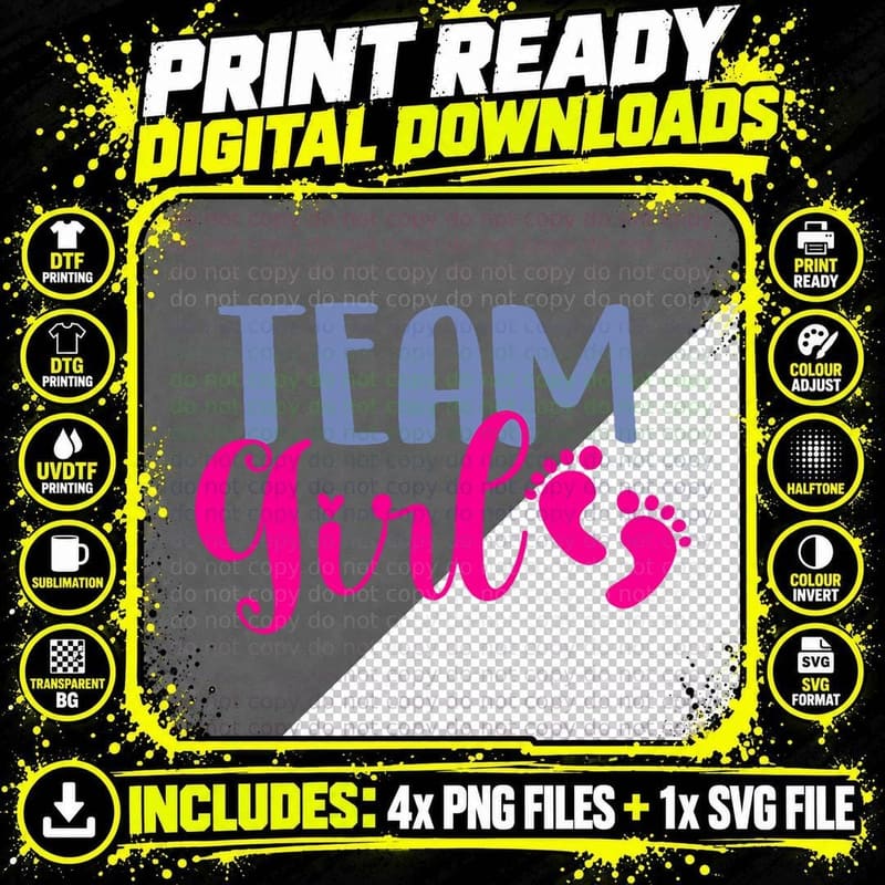 Team Girl Gender Reveal Party T-Shirt Png SVG Digital Bundle