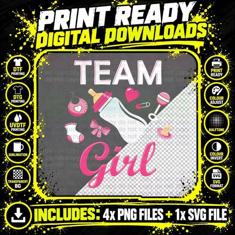 Team Girl Gender Reveal Party Team Pink Baby Png SVG Digital Bundle