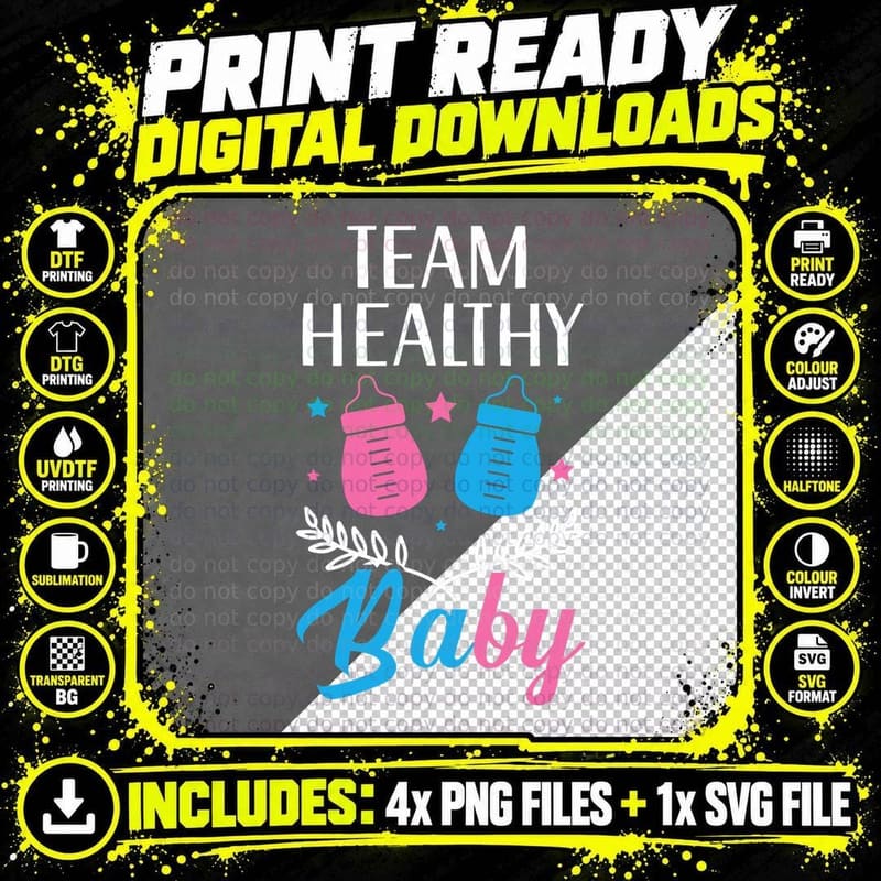 Team Healthy Baby Announcement Gender Reveal T-Shirt Png SVG Digital Bundle