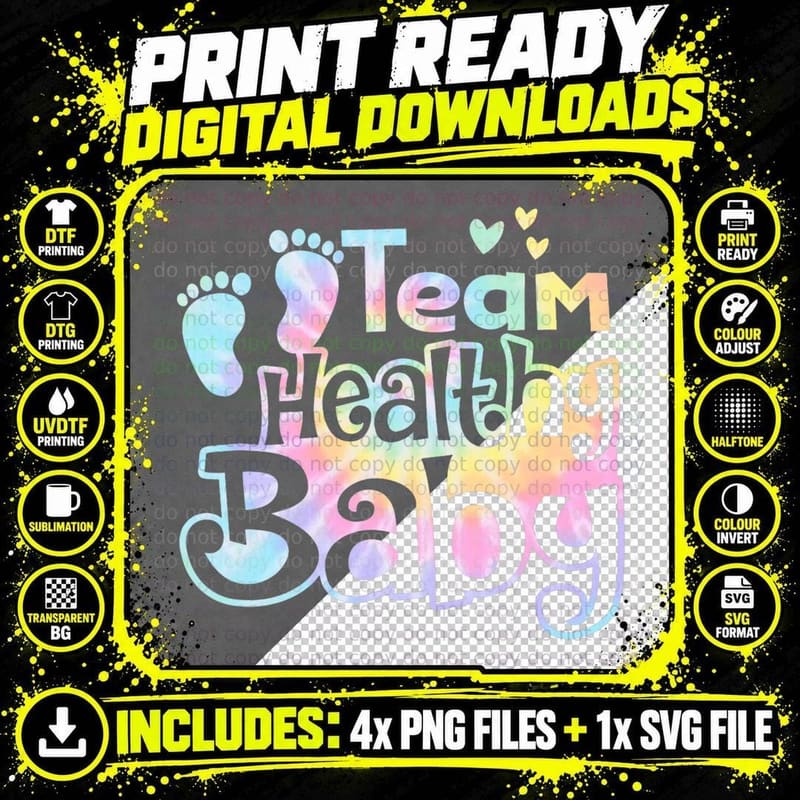 Team Healthy Baby Gender Reveal Party Pink or Blue Tie Png SVG Digital Bundle