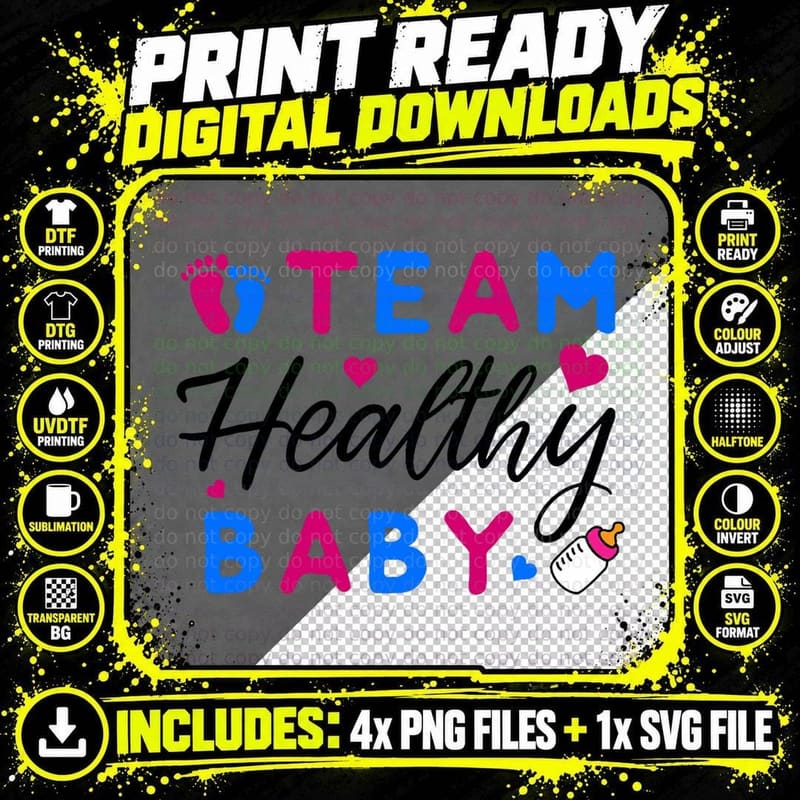 Team Healthy Baby Girl Boy Gender Reveal Family Png SVG Digital Bundle