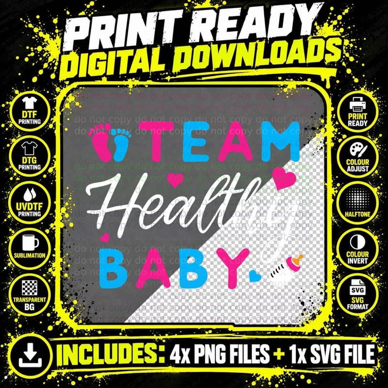 Team Healthy Baby Shower Girl Boy Gender Reveal Party Png SVG Digital Bundle