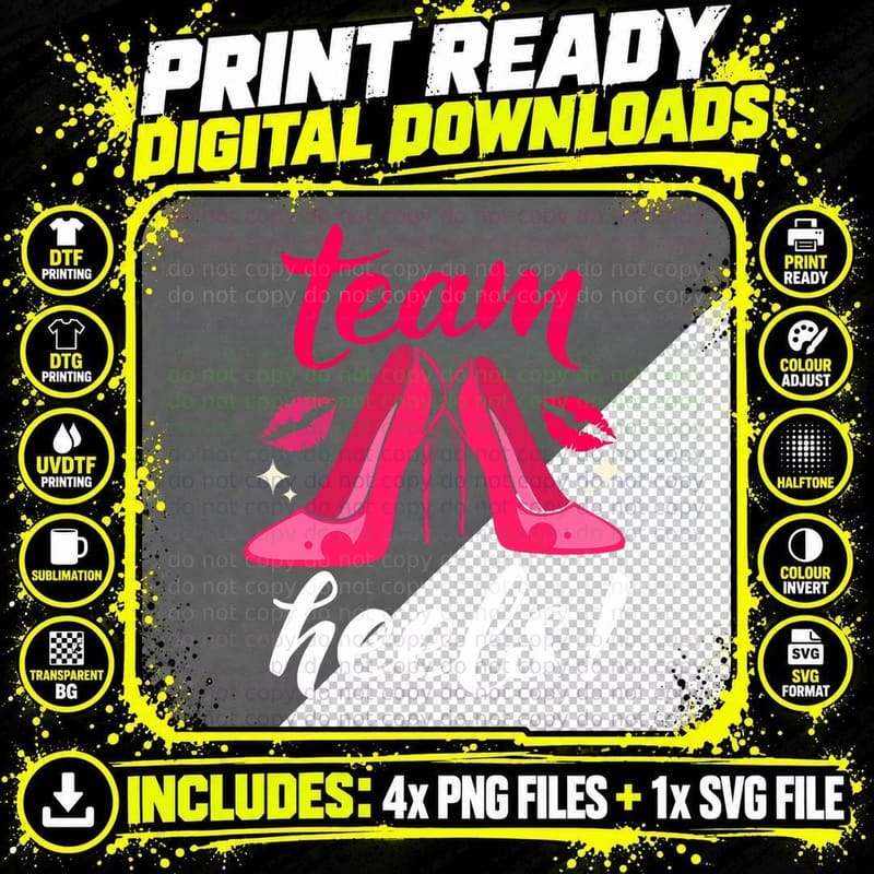 Team Heels Gender Reveal T-Shirt Png SVG Digital Bundle