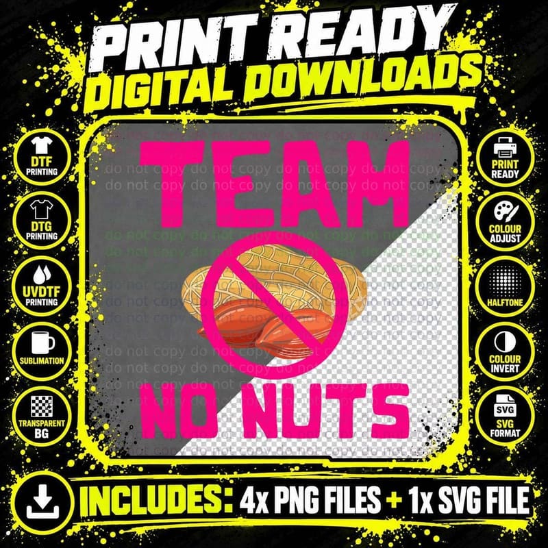 Team No Nuts Gender Reveal T-Shirt Png SVG Digital Bundle