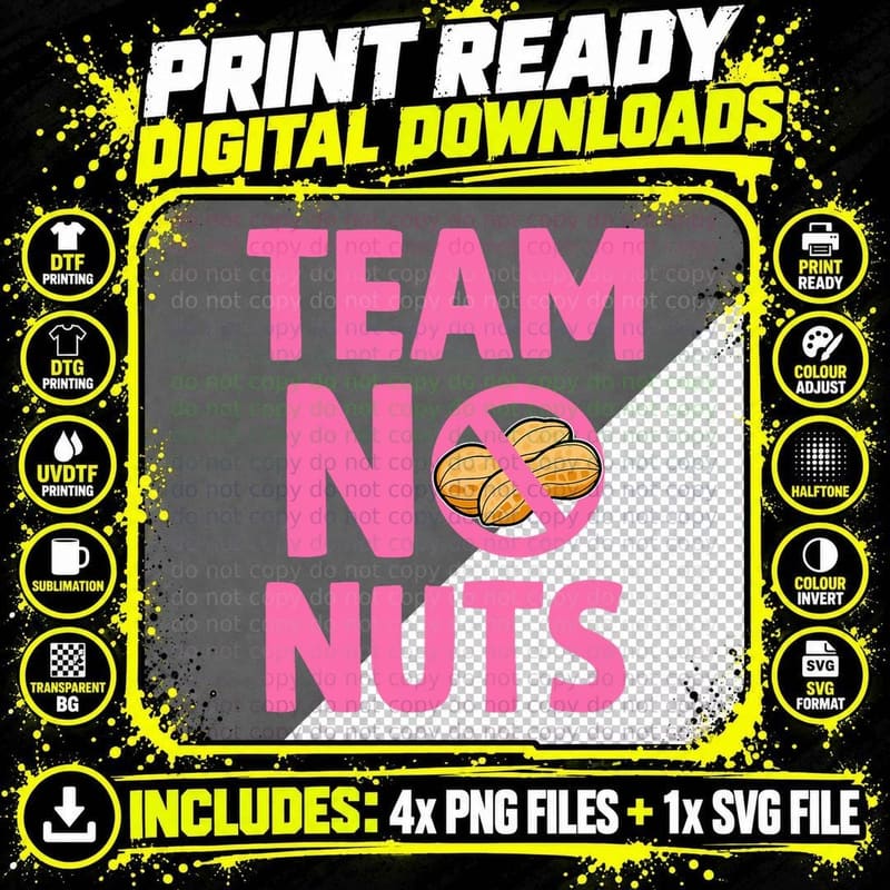Team No Nuts Pregnancy Announcement Baby Reveal Baby Png SVG Digital Bundle