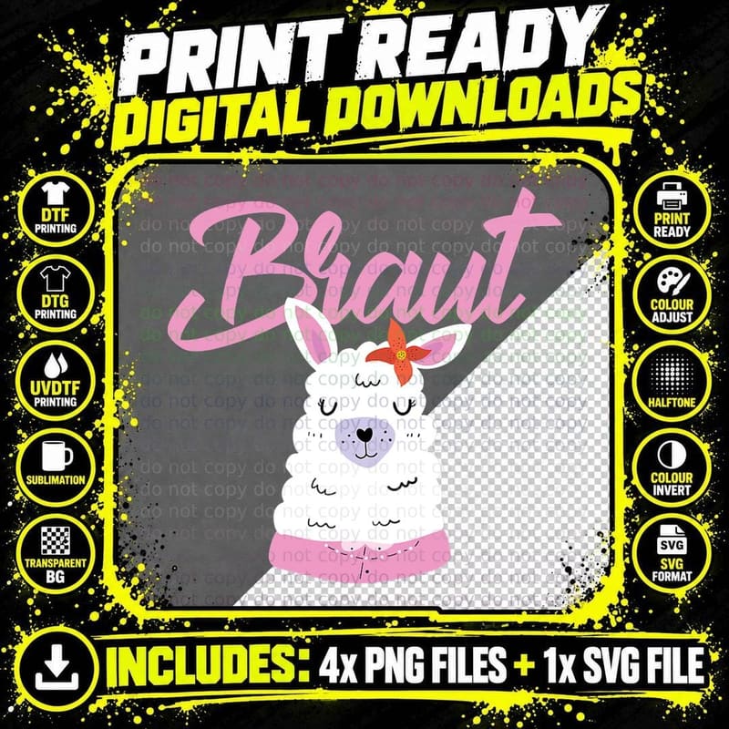 The Bride - Team Bride Sweet Llama Alpaca JGA Women Gift Png SVG Digital Bundle