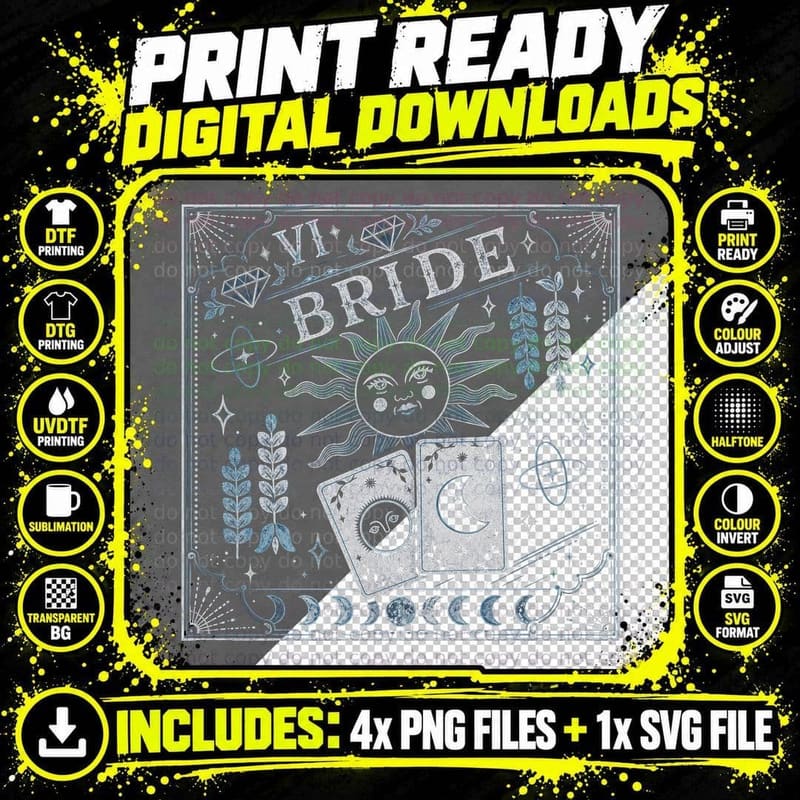 The Bride Tarot Card Sun T-Shirt Witchy Celestial Hen Png SVG Digital Bundle