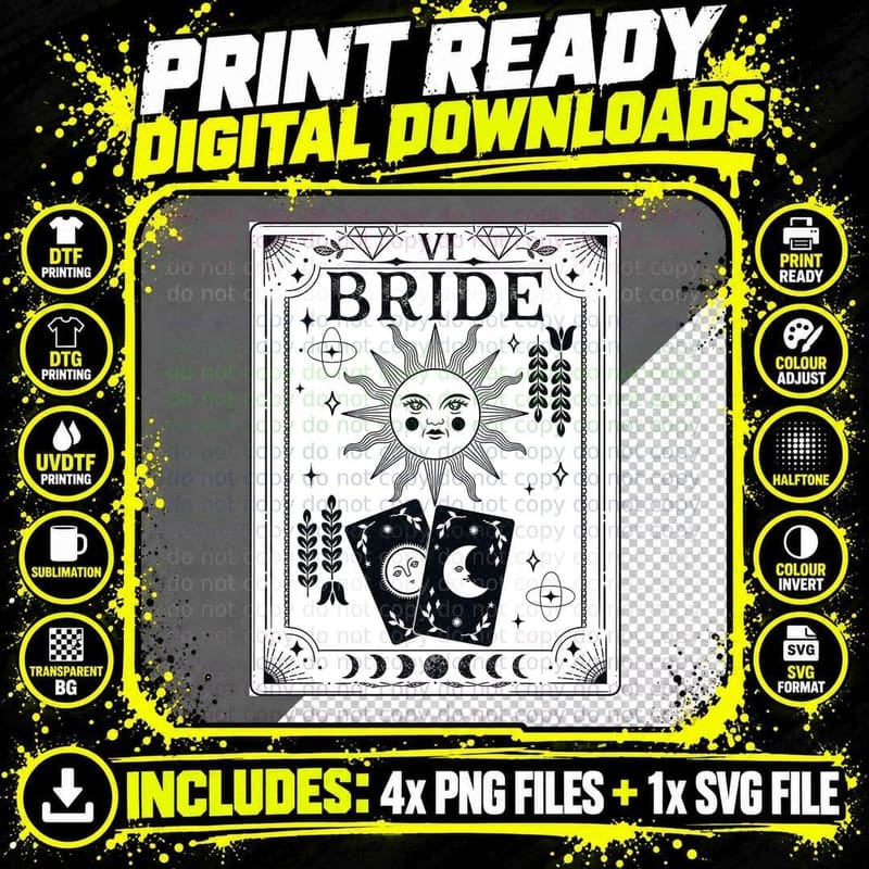 The Bride Tarot Card White T-Shirt Witchy Celestial Hen Png SVG Digital Bundle