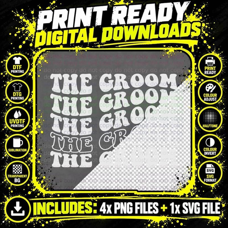 The Groom Wedding T-Shirt, Repeated Text Pattern Graphic Png SVG Digital Bundle