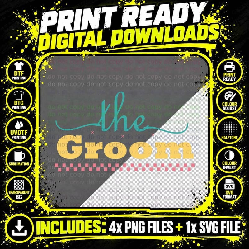 The Groom Wedding T-Shirt, Script Font on Gray Png SVG Digital Bundle
