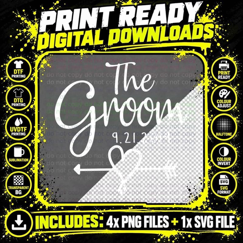 The Groom the Bride Male T-Shirt, Wedding Party Theme Png SVG Digital Bundle