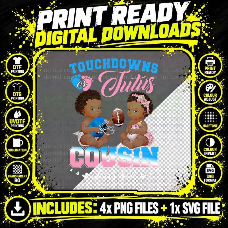 Touchdowns or Tutus Cousin Loves You Gender Reveal Png SVG Digital Bundle