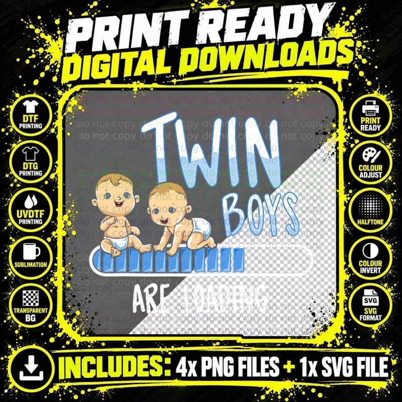 Twin Boys Loading T-Shirt Pregnancy Announcement Shirt Png SVG Digital Bundle