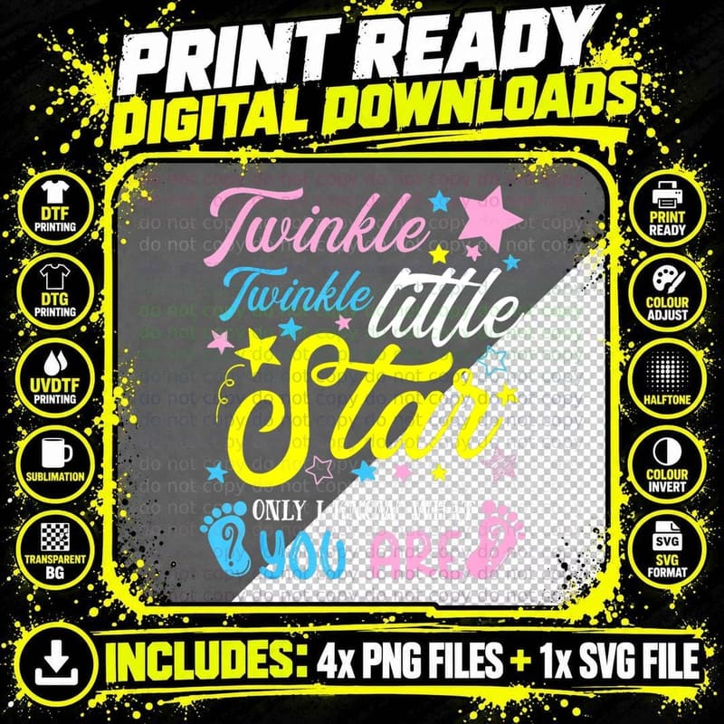 Twinkle Twinkle Little Star Gender Reveal T-Shirt Png SVG Digital Bundle