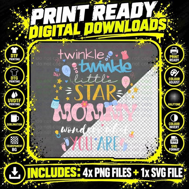 Twinkle Twinkle Little Star Gender Reveal for Mommy Png SVG Digital Bundle