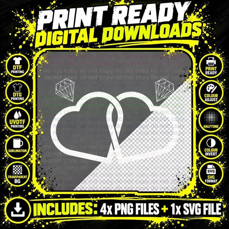 Two Hearts with Diamonds Wedding T-Shirt Png SVG Digital Bundle