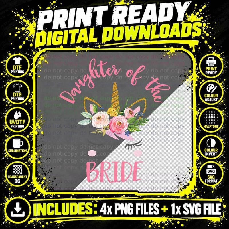Unicorn Daughter of the Bride, Wedding Gift T-Shirt Png SVG Digital Bundle