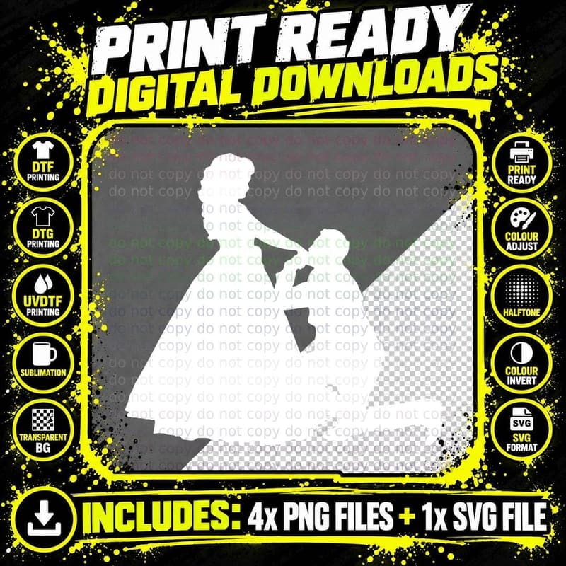 Victorian Silhouette of Woman Helping Child Wedding Png SVG Digital Bundle